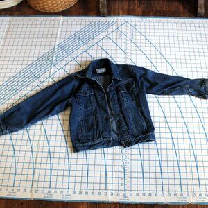 Vintage 80s Girls Jean Jacket with Rhinestone Heart Embellishment, Size 7